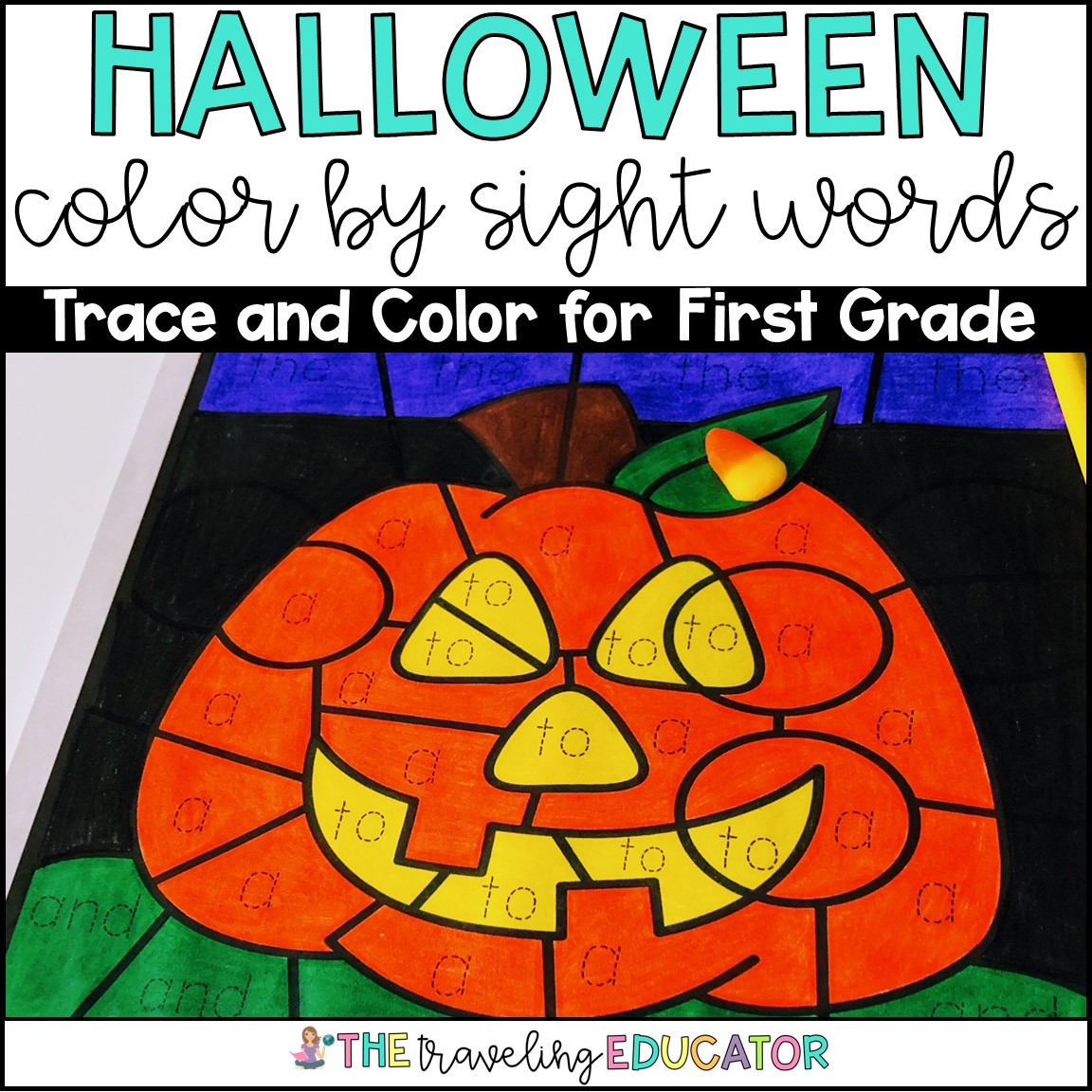 Halloween color by sight words activities for first grade