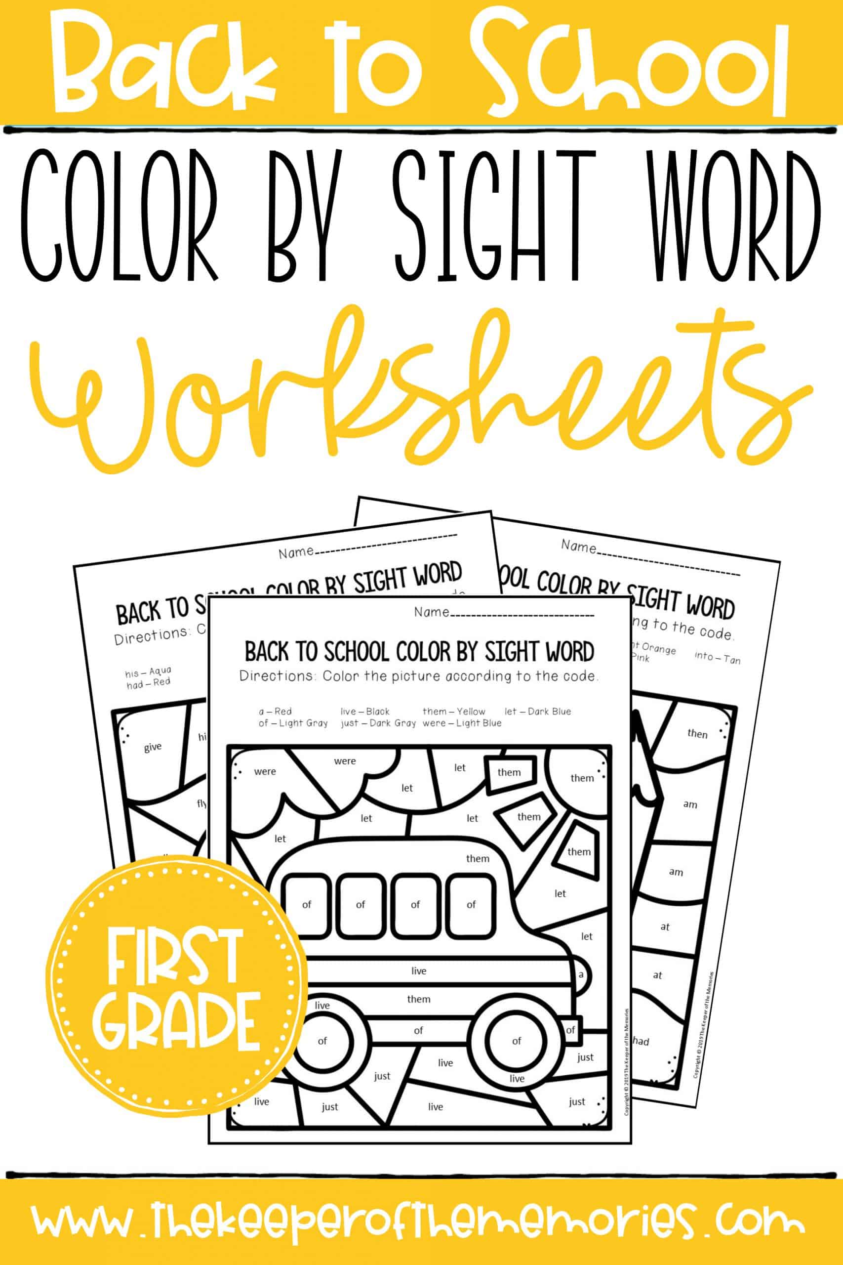 Color by sight word back to school first grade worksheets