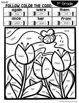 Spring color by sight words st grade words by teaching second grade