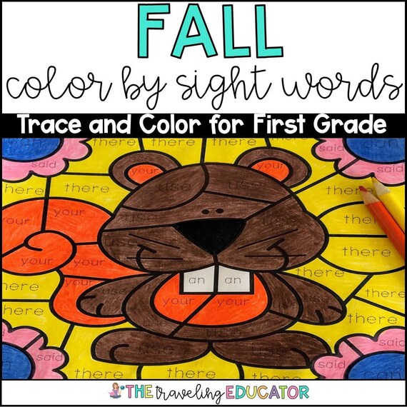 Fall coloring pages for kids color by sight words for st grade color by code