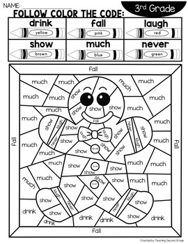 Christmas color by code with rd grade sight words