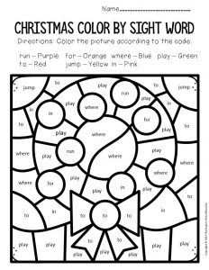 Color by sight word christmas preschool worksheets