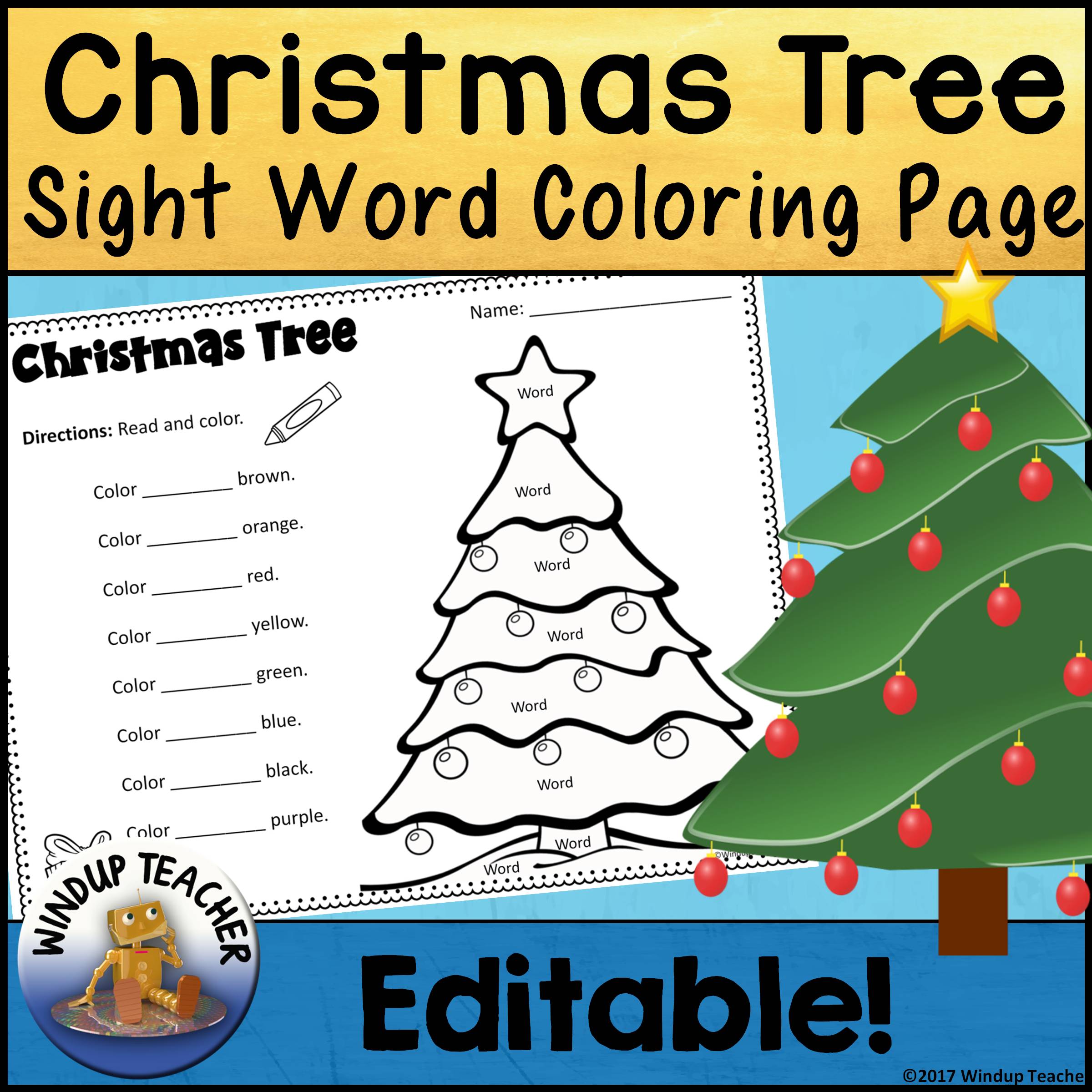 Christmas sight word coloring activity