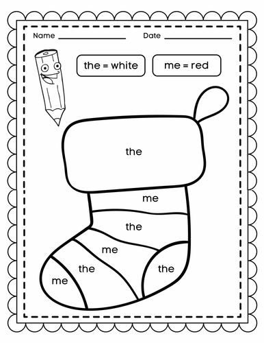 Christmas color by sight word kindergarten december winter coloring sheets teaching resources