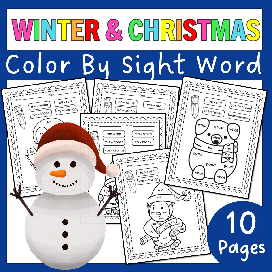 Christmas color by sight word kindergarten december winter coloring sheets made by teachers