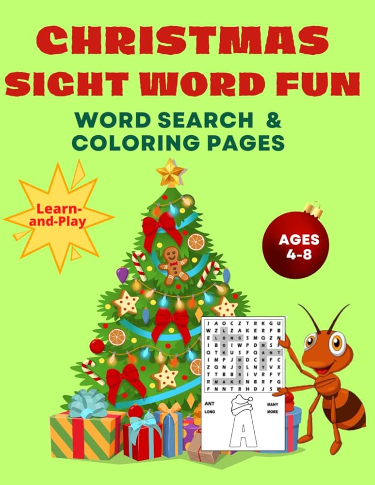 Christmas sight word fun word search coloring pages