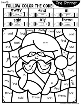 Christmas color by sight word with pre