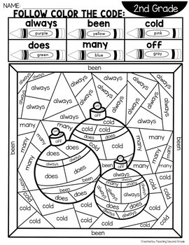 Sight word christmas coloring pages with nd grade words tpt