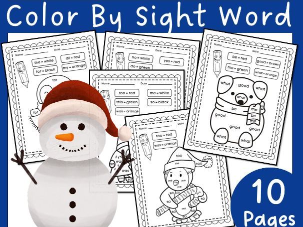 Christmas color by sight word kindergarten december winter coloring sheets teaching resources