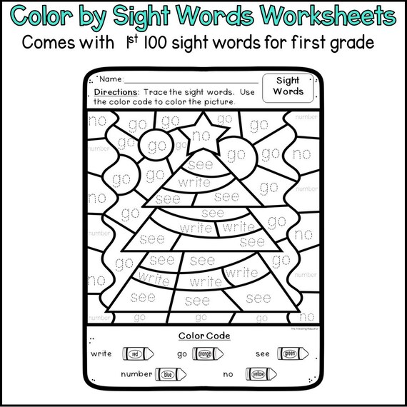 Christmas color by sight words for first grade christmas coloring pages