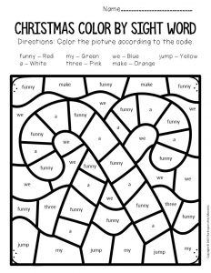 Color by sight word christmas preschool worksheets