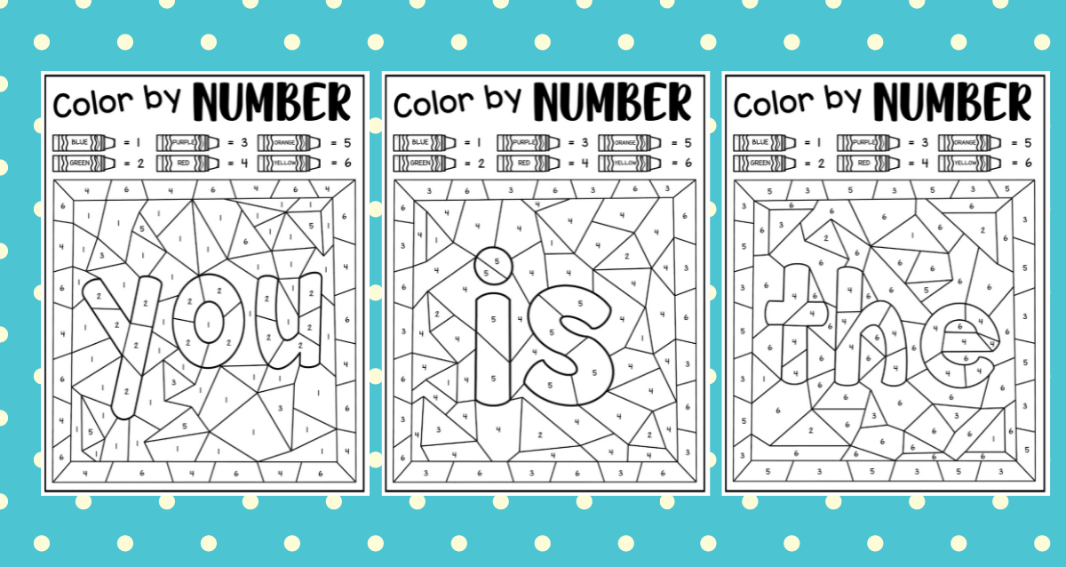 Sight words lor by number free printable loring pages