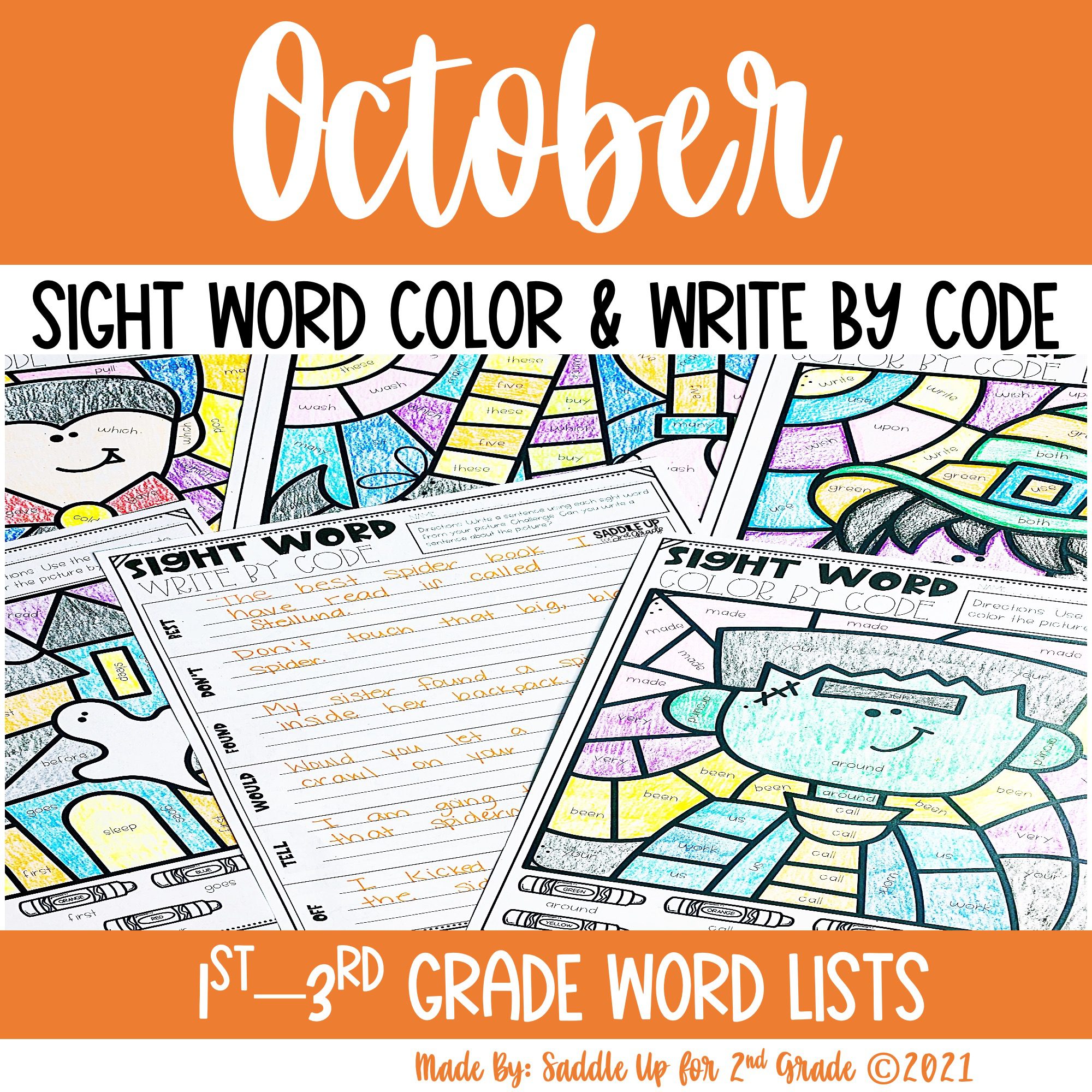 Halloween color by sight word write by code fall sight word practice