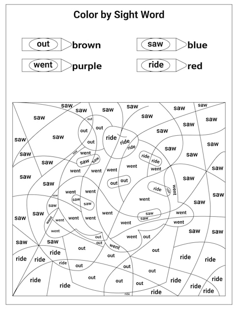 Premium vector sight words coloring pages educational worksheet for preschool and primary school learning coloring