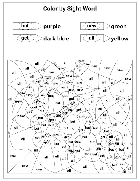 Premium vector sight words coloring pages educational worksheet for preschool and primary school learning coloring