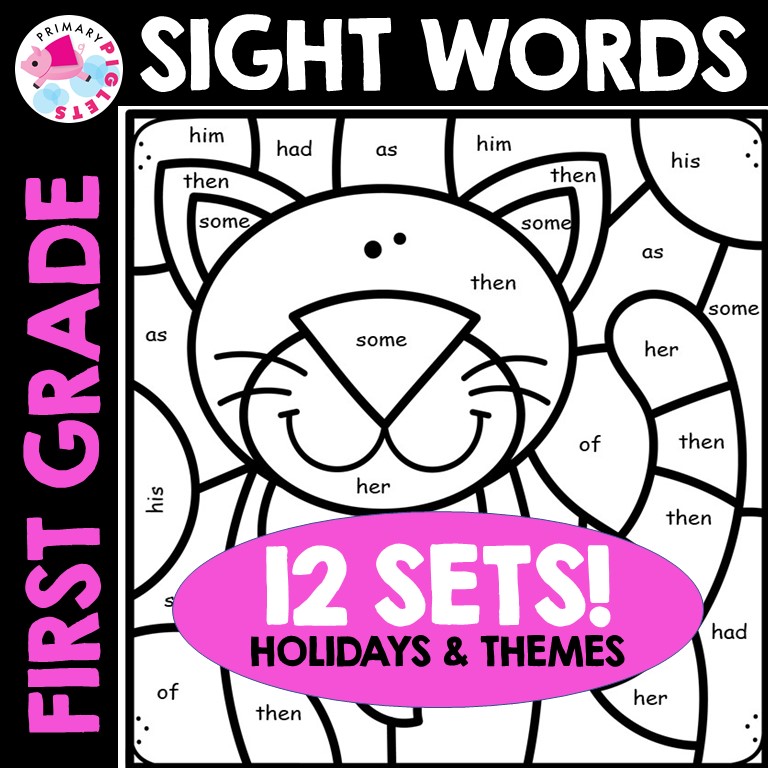 Color by sight words first grade fall winter spring summer yearlong bundle color by code made by teachers