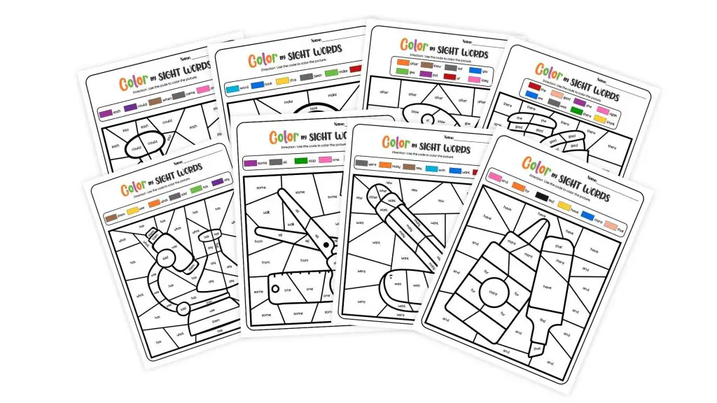 Free sight word coloring pages for early readers