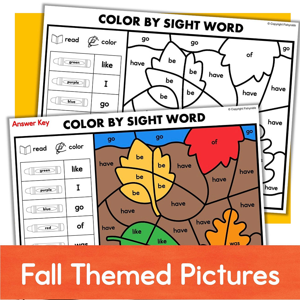 Kindergarten sight words fall color by code worksheets