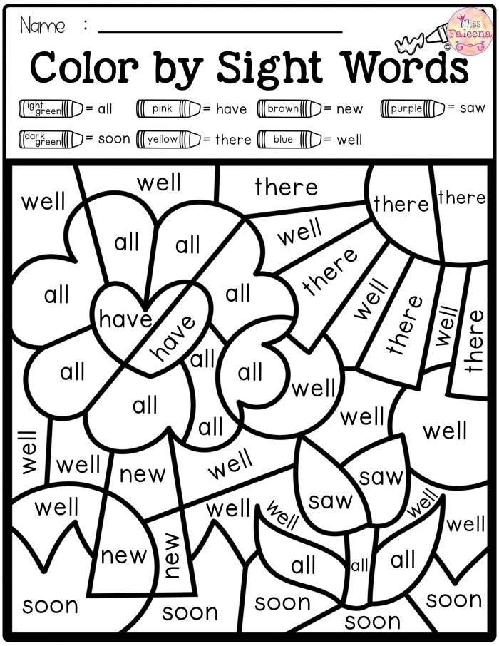Color by sight word worksheets