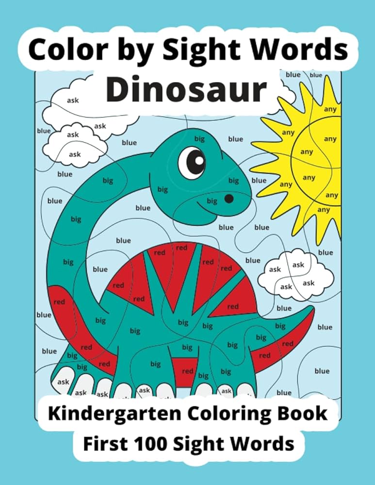 Color by sight words dinosaur kindergarten coloring book top high frequency words coloring book meducolara books