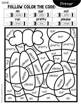 Fall sight word coloring sheets with primer words