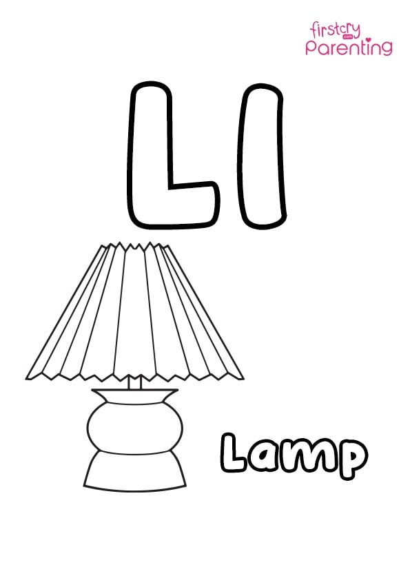 L for lamp coloring page for kids