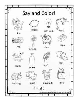 Articulation coloring sheets for l and l blends speech sounds