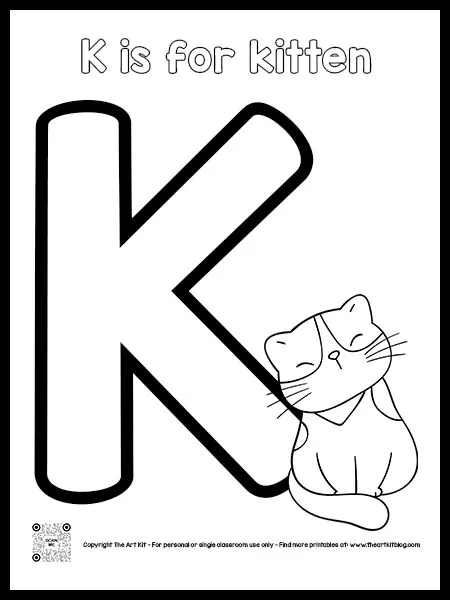 Cute lowercase letter k is for kitten coloring pages cursive font â the art kit