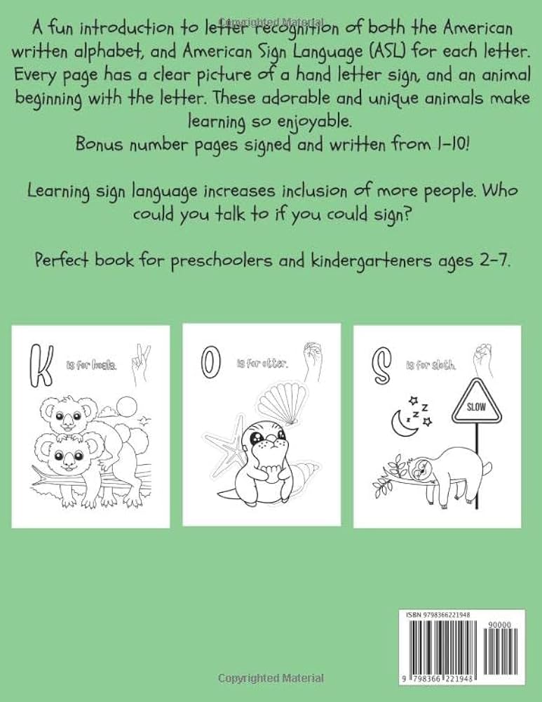 Animal alphabet coloring book with asl by wood hall e l