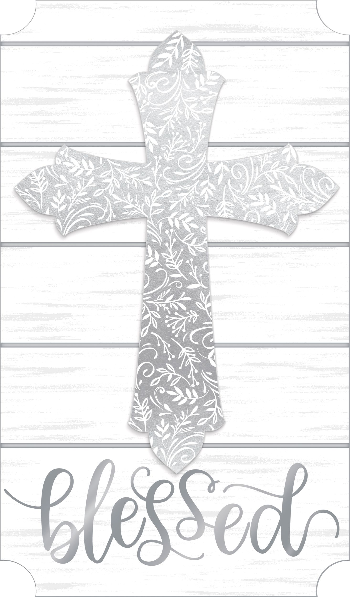 Glitter silver blessed cross easel sign party city