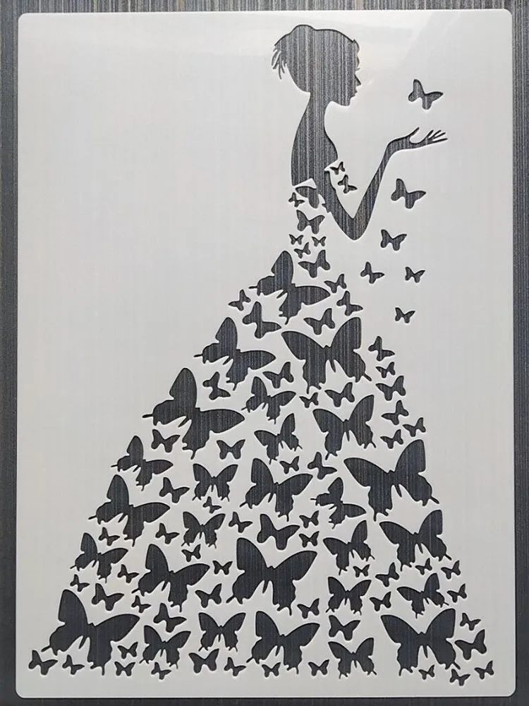 Woman butterfly diy layering stencils wall painting furniture scrapbook coloring