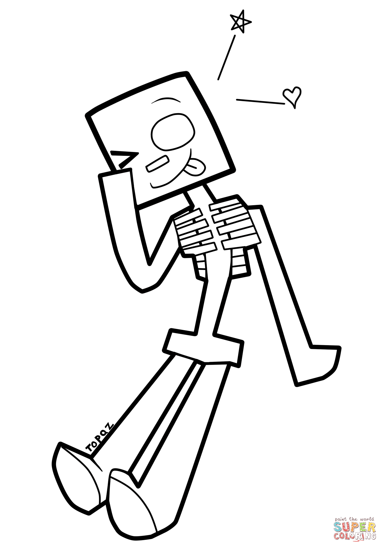 Minecraft cartoon skeleton coloring page free printable coloring pages