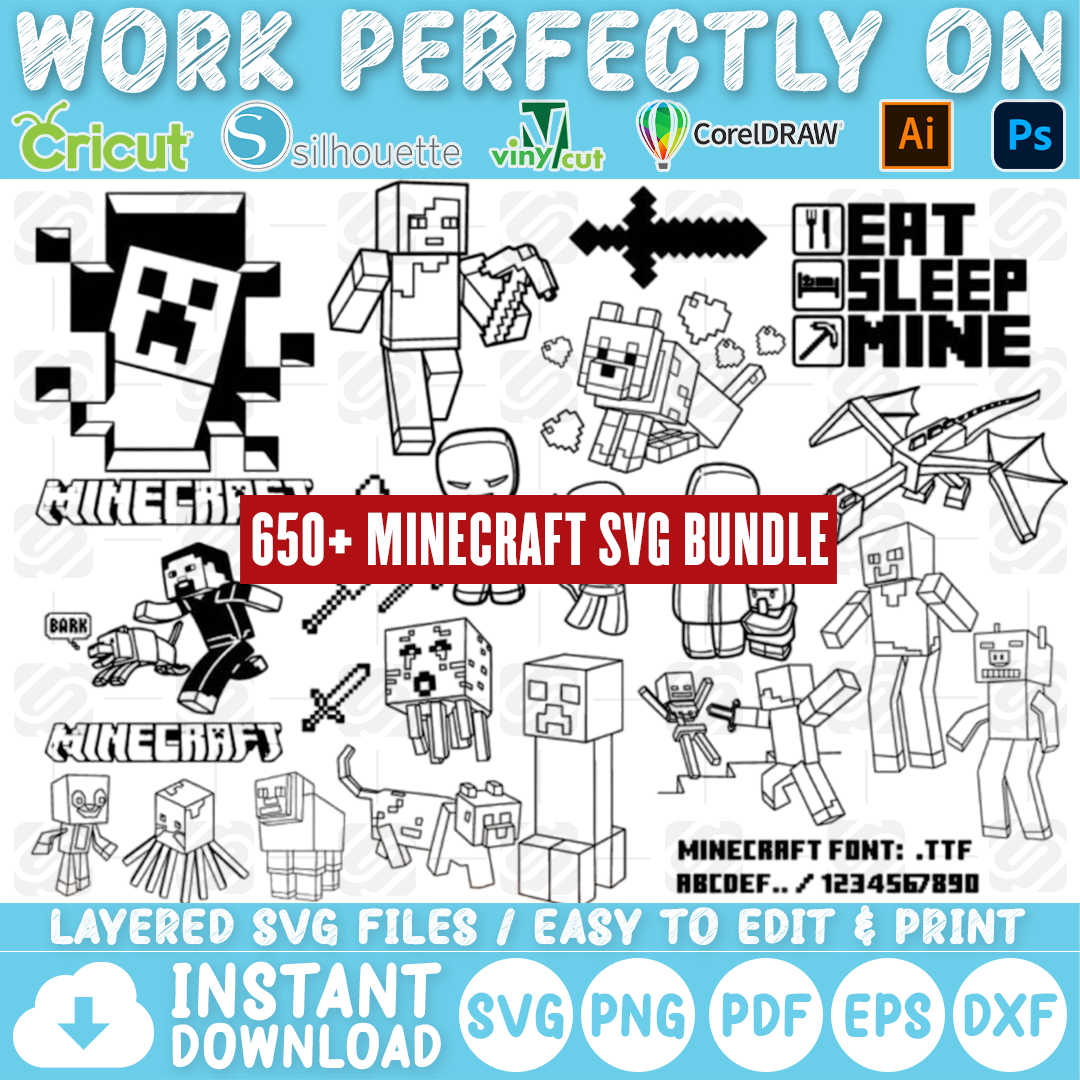 Mega minecraft bundle svg minecraft svg minecraft cutfile mine â svg design store