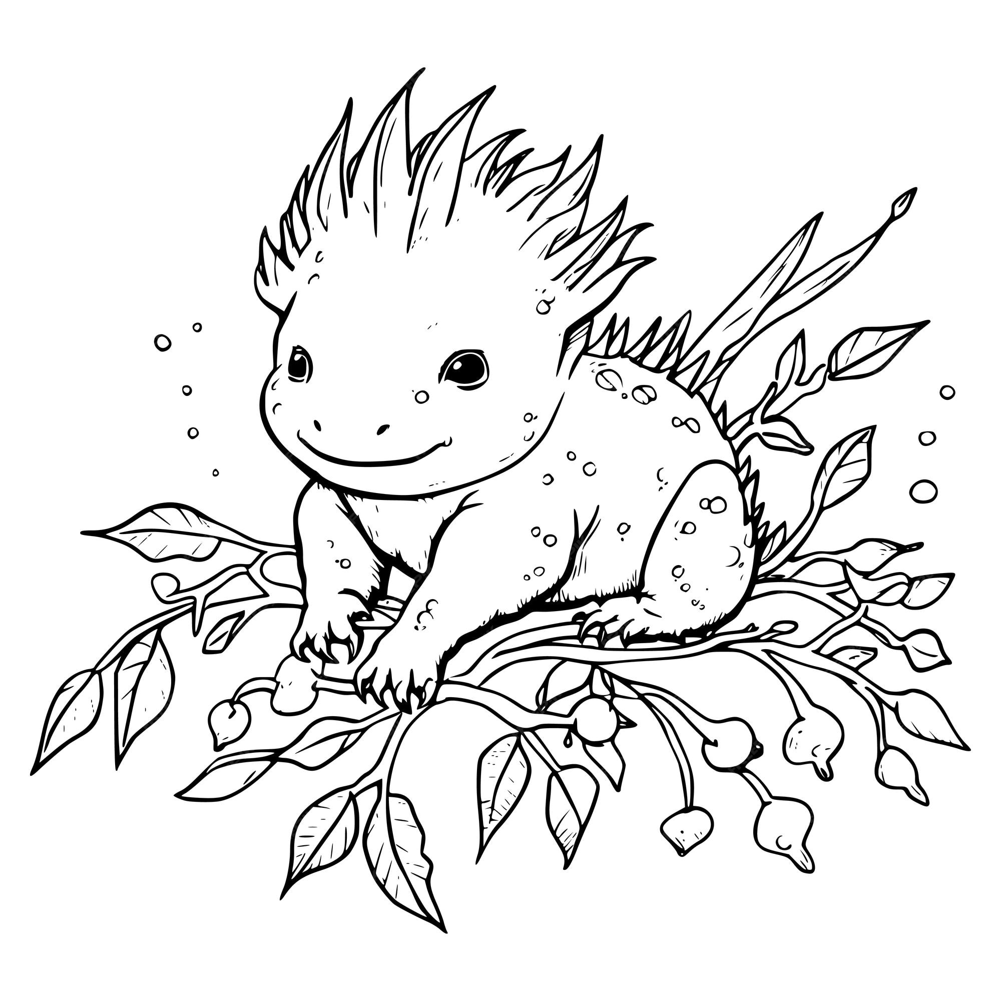 Premium vector axolotl coloring page drawing for kids