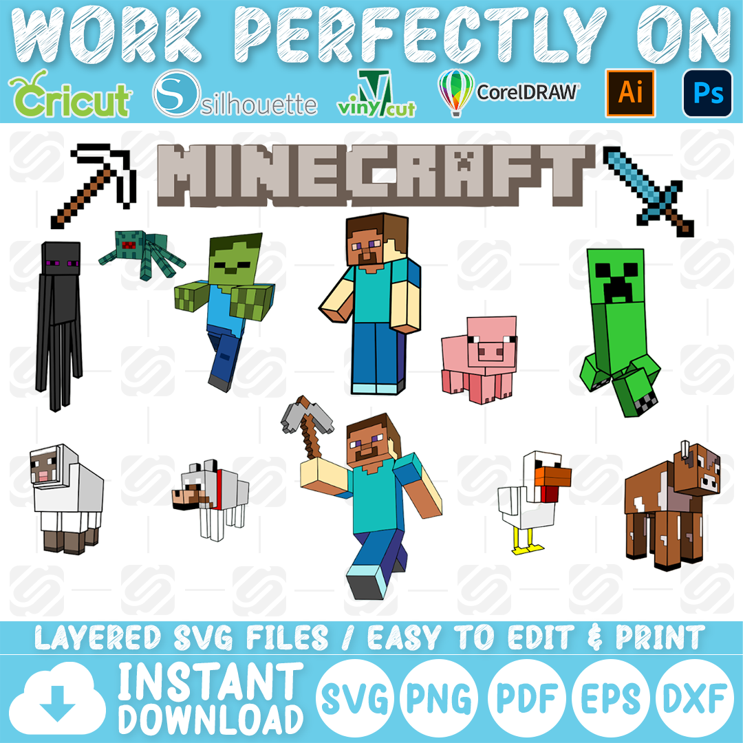 Mega minecraft bundle svg minecraft svg minecraft cutfile mine â svg design store