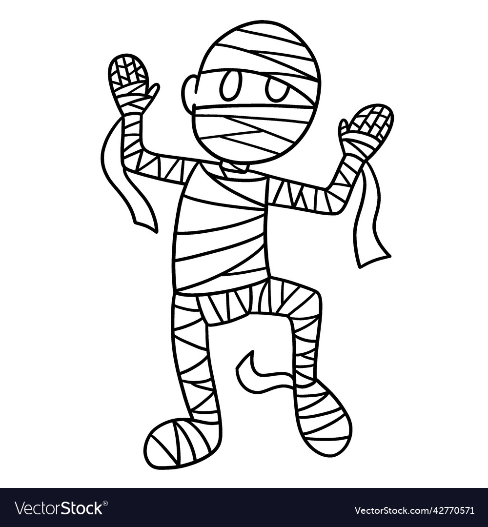 Mummy halloween isolated coloring page for kids vector image