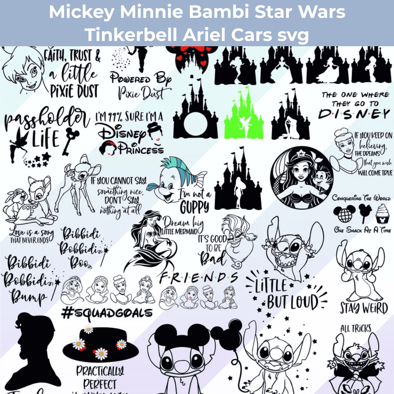 Svg bundle for cricut or silhouette stitch mickey minnie bambi star wars â