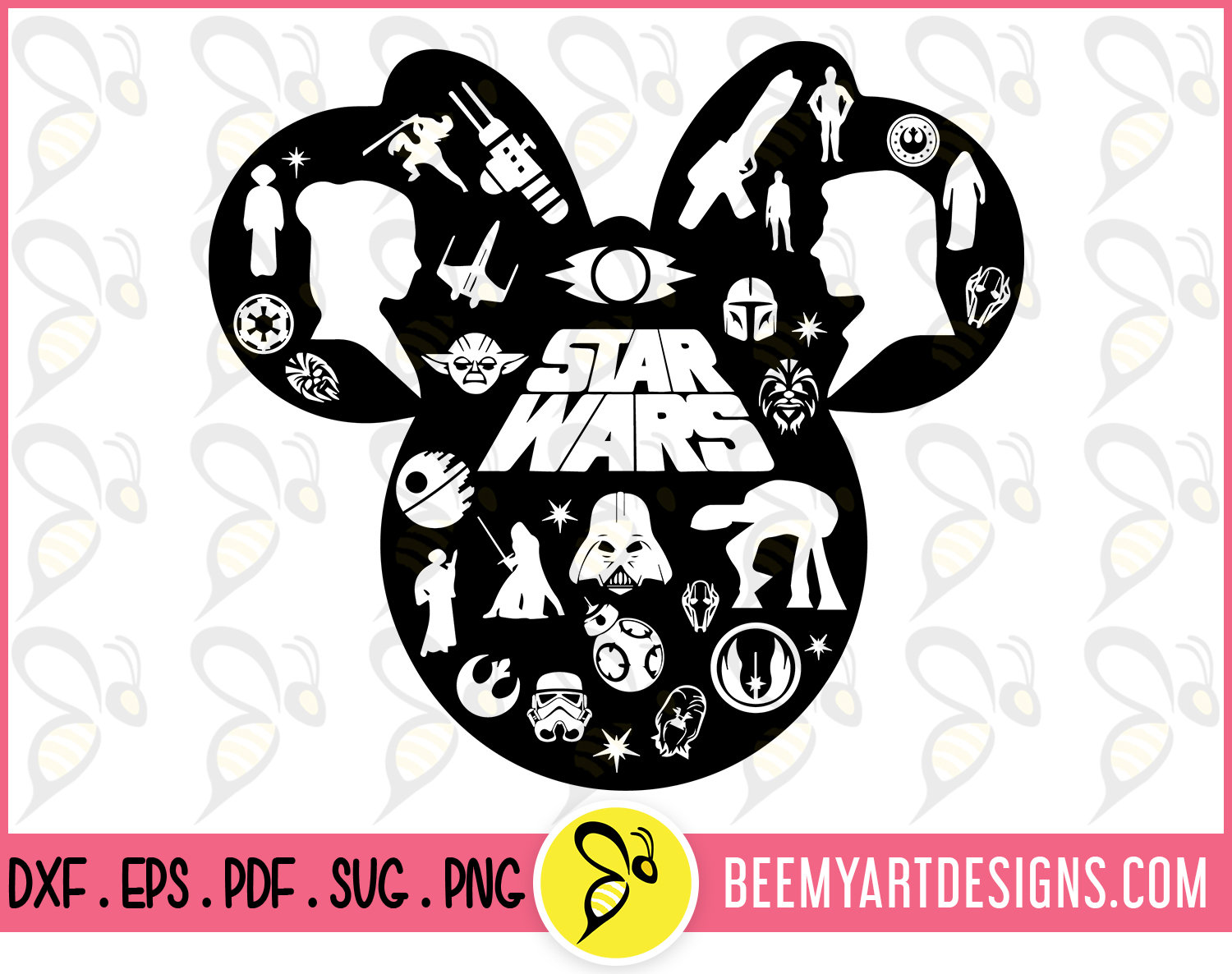 Silhouette star wars minnie face svg vector art file star