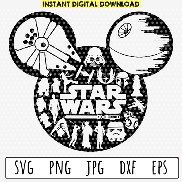 Mickey mouse head star wars silhouettes svg â bright color mom