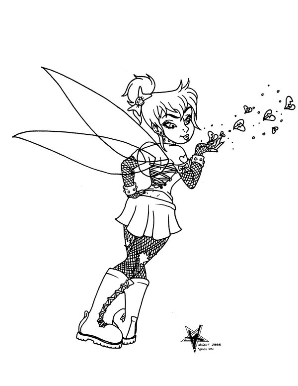 Black outline tinkerbell tattoo stencil by troy vader