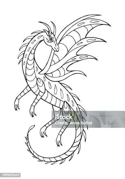 Vector illustration of outline dragon stock illustration