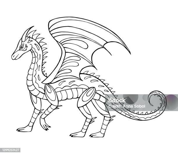 Vector illustration of outline dragon stock illustration