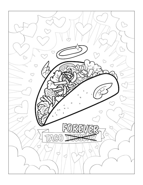 Funny taco printable pdf adult coloring sheet funny coloring art print instant download instant download