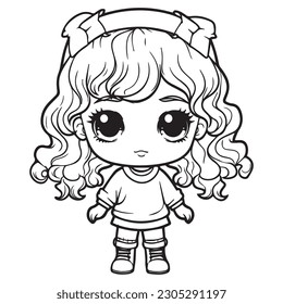 Cute funny coloring page outline chibi stock vector royalty free