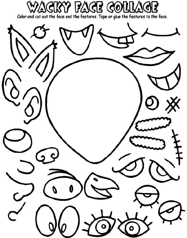 Wacky face collage coloring page