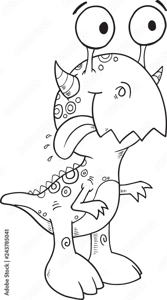 Happy silly monster coloring page vector illustration art vector