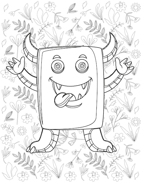 Premium vector monster coloring page monster vector monster white and black monster coloring for kids