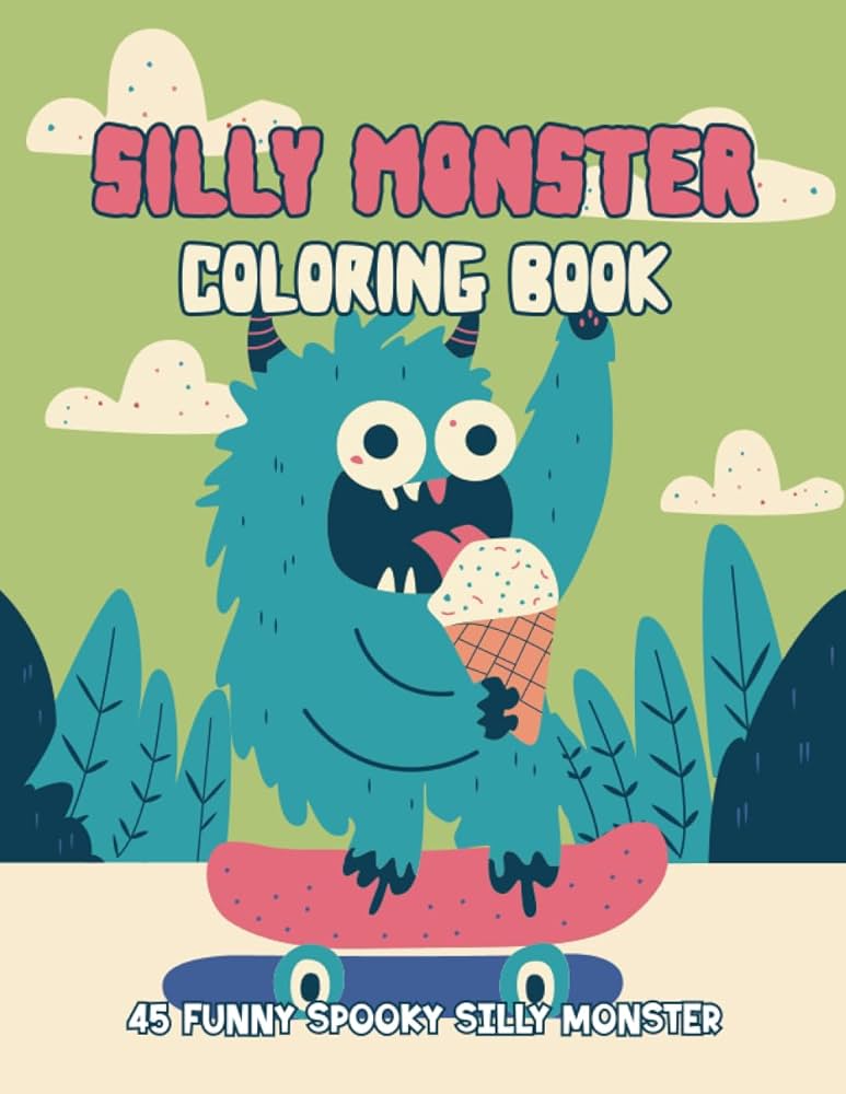 Silly monster coloring book monster eating ice cream themed coloring page x in funny spooky silly monsters fun for kids teens and adults great halloween gift for monster lovers