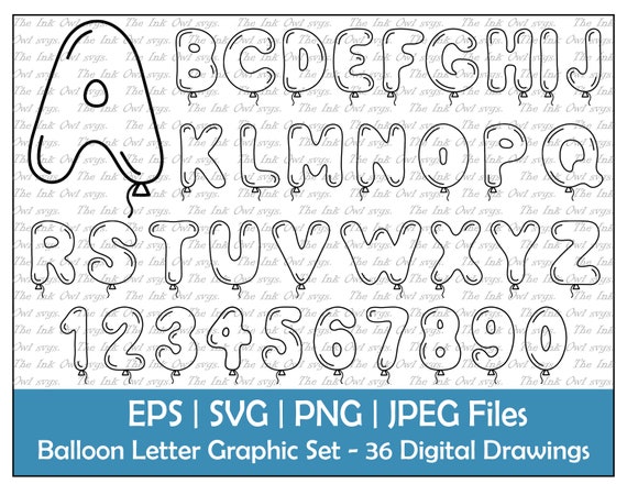 Balloon letter alphabet and numbers vector clipart outline text graphics abc logos banners png jpg svg eps