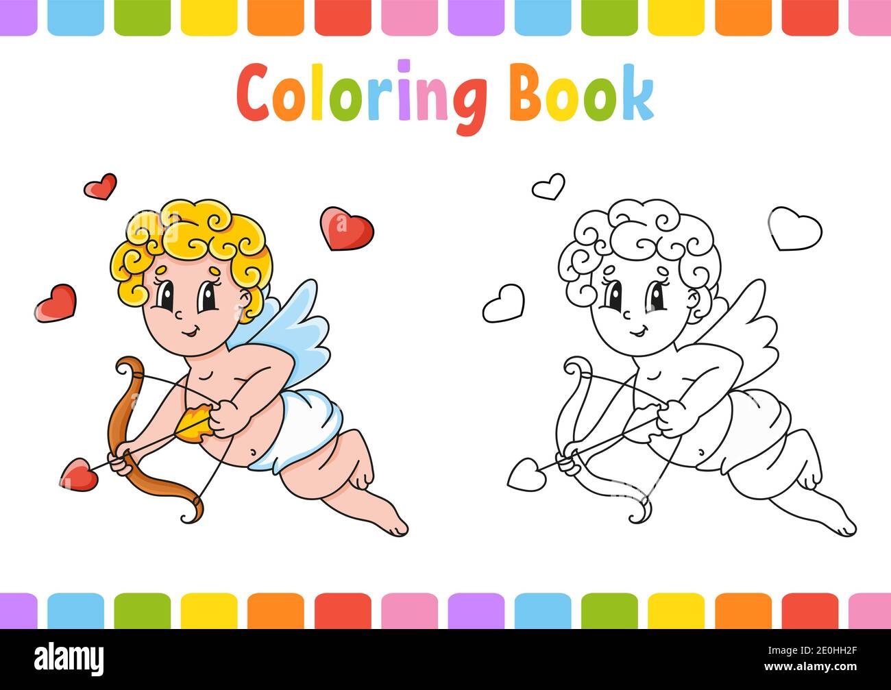 Libro para colorear para niãos personaje de dibujos animados ilustraciãn vectorial pãgina de fantasãa para niãos dãa de san valentãn silueta de contorno negro aislado en lo que imagen vector de stock